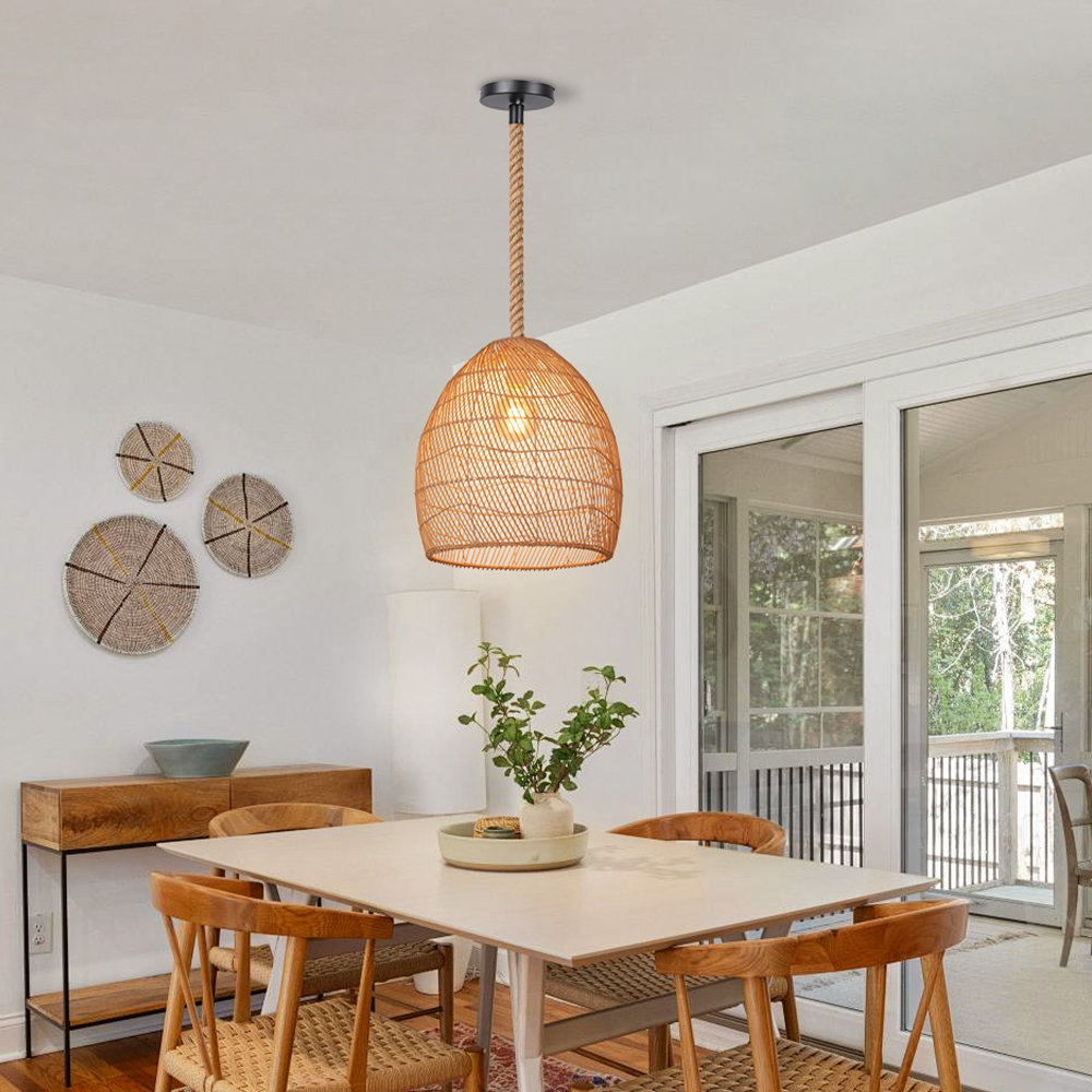 Hemp Rope Pendant Hand-woven Rattan Chandelier For Dining Room Living Room