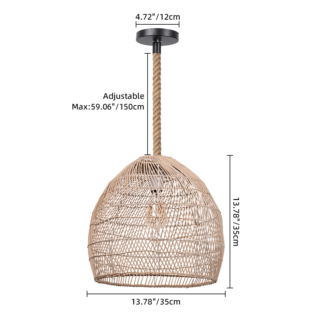 Hemp Rope Pendant Hand-woven Rattan Chandelier For Dining Room Living Room