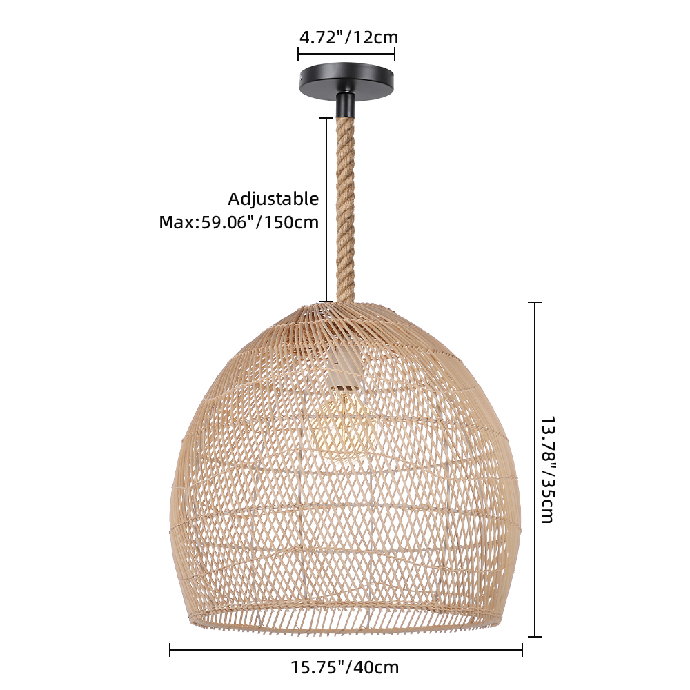 Hemp Rope Pendant Hand-woven Rattan Chandelier For Dining Room Living Room