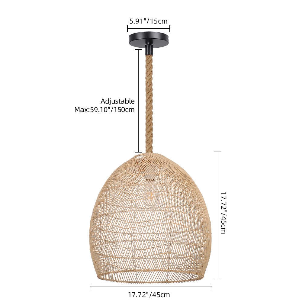 Hemp Rope Pendant Hand-woven Rattan Chandelier For Dining Room Living Room