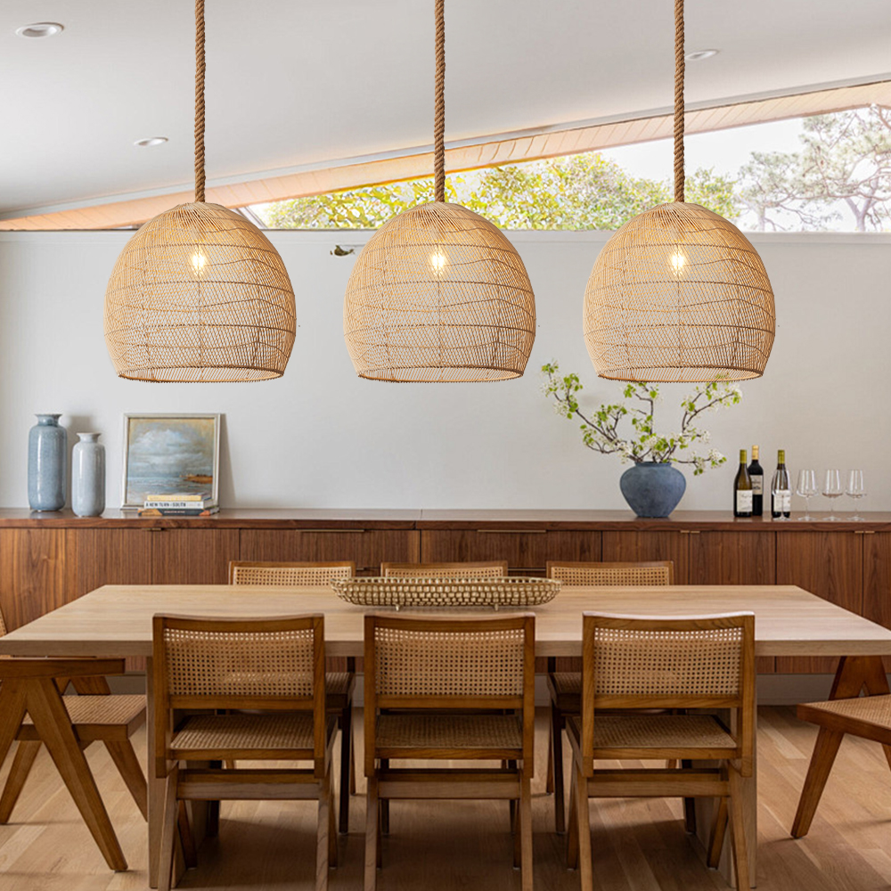 Hemp Rope Pendant Hand-woven Rattan Chandelier For Dining Room Living Room