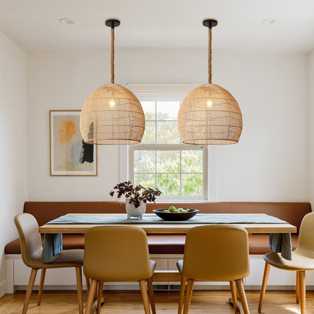 Hemp Rope Pendant Hand-woven Rattan Chandelier For Dining Room Living Room