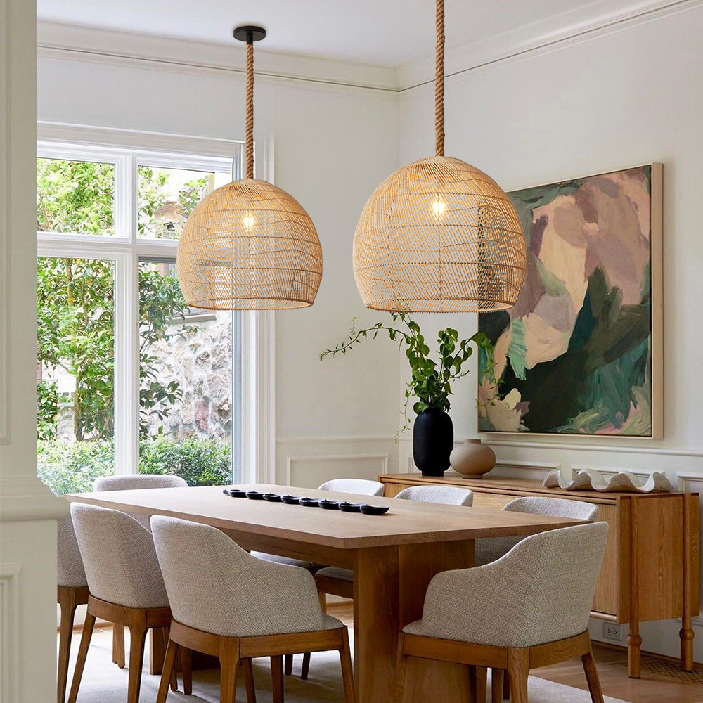 Hemp Rope Pendant Hand-woven Rattan Chandelier For Dining Room Living Room