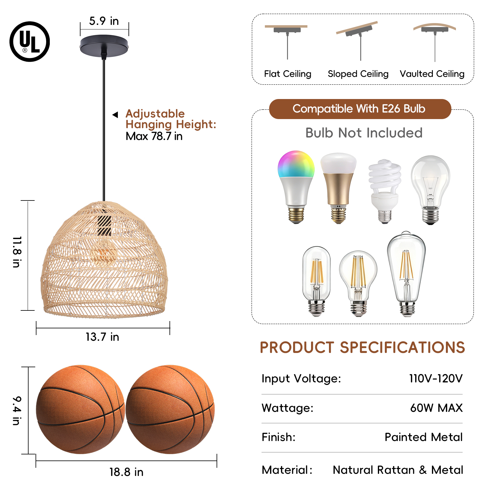 Florida Dining Room Rattan Pendants Light Fixture