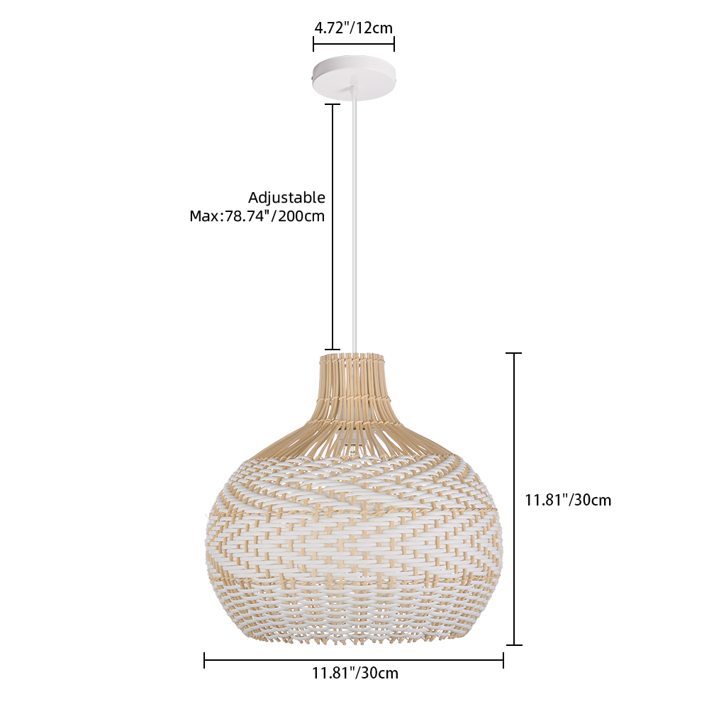 Natural Rattan Basket Pendant Lamp Kitchen Island Decor White Light Shade
