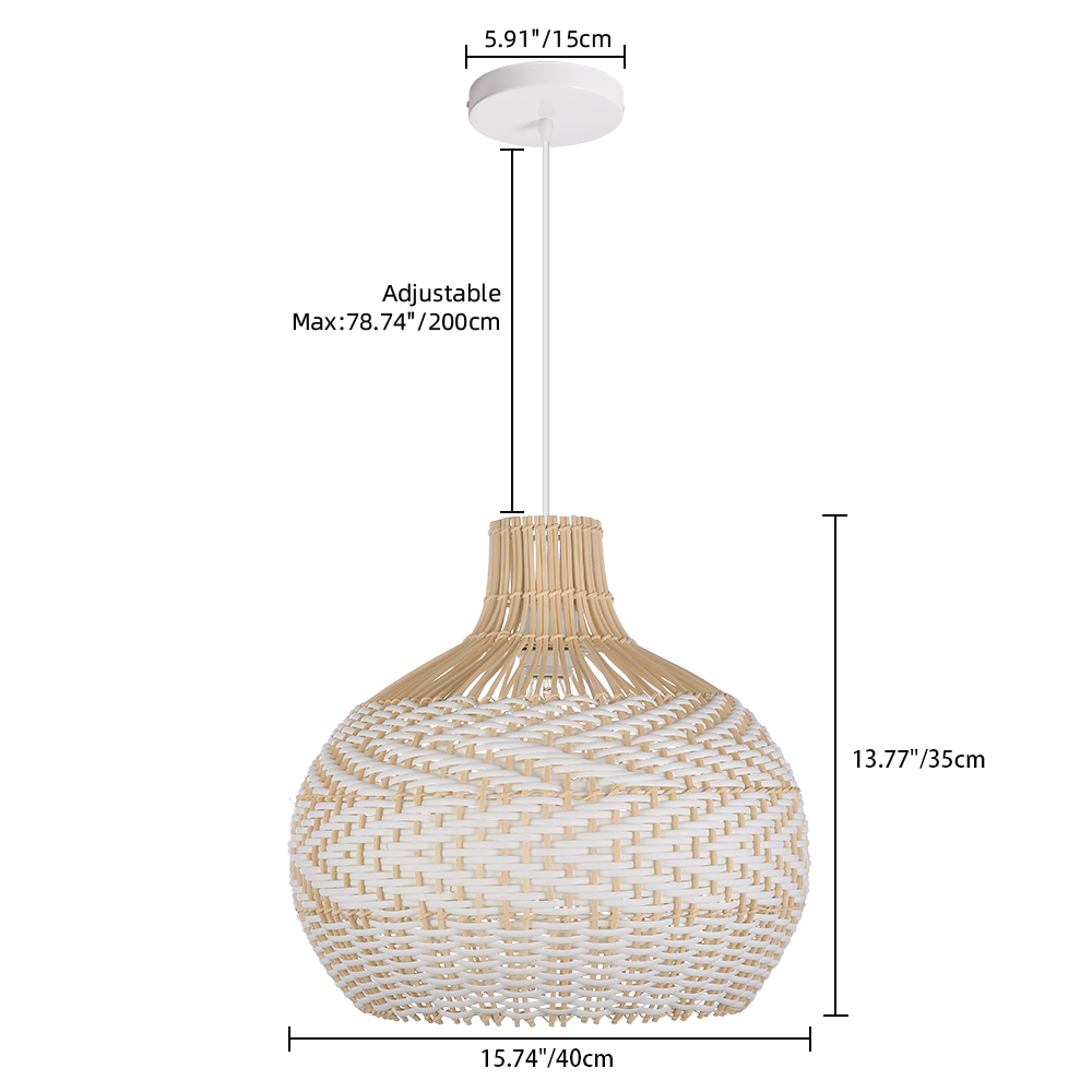 Natural Rattan Basket Pendant Lamp Kitchen Island Decor White Light Shade