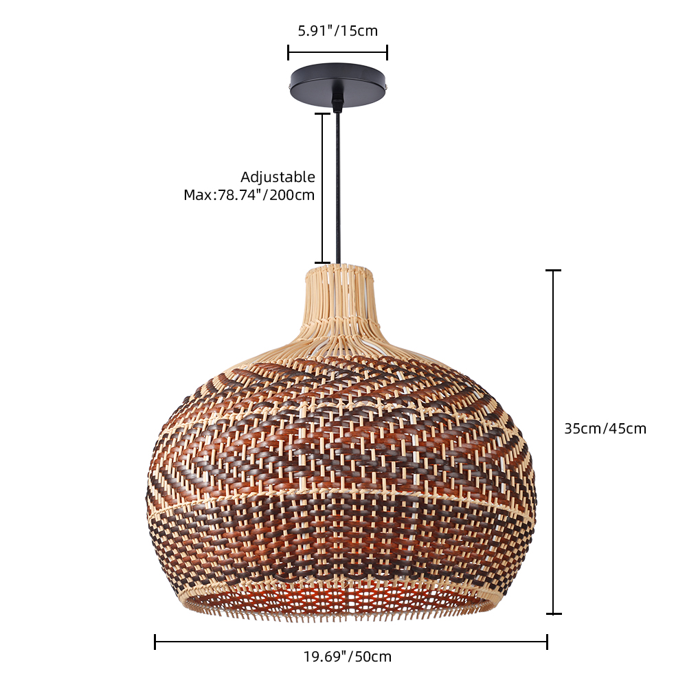 Black & Brown Spliced Rattan Chandelier Handwoven Pendant Light