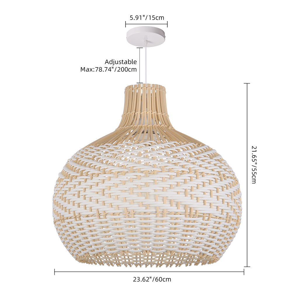 Natural Rattan Basket Pendant Lamp Kitchen Island Decor White Light Shade