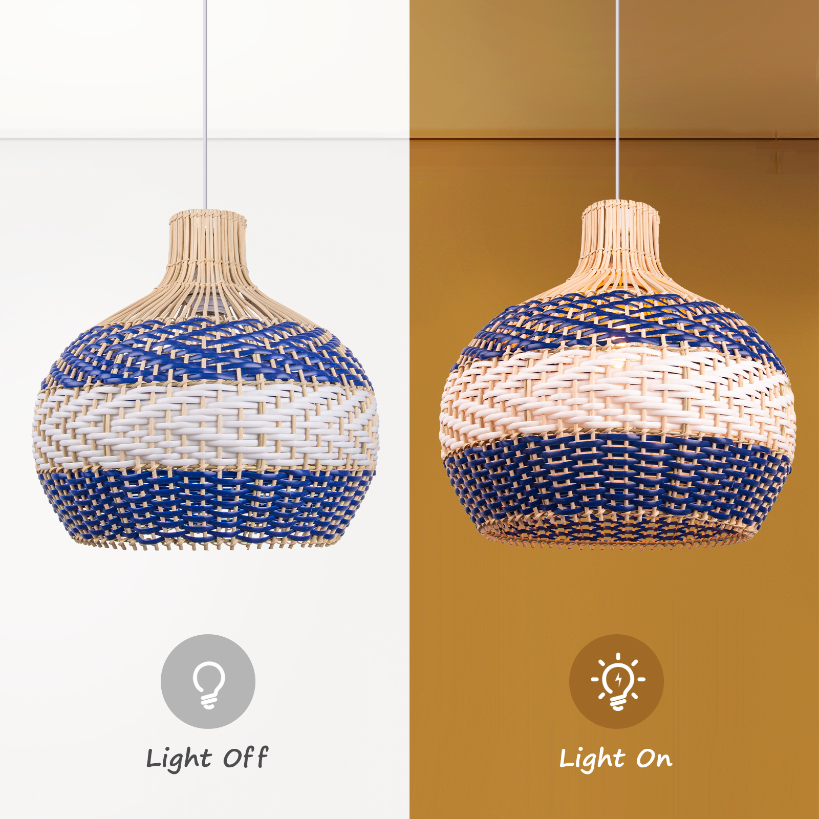 Japanese Style Army Blue Rattan Pendant Light For Dining Room