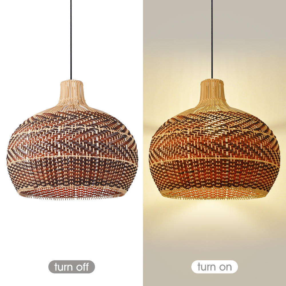 Black & Brown Spliced Rattan Chandelier Handwoven Pendant Light