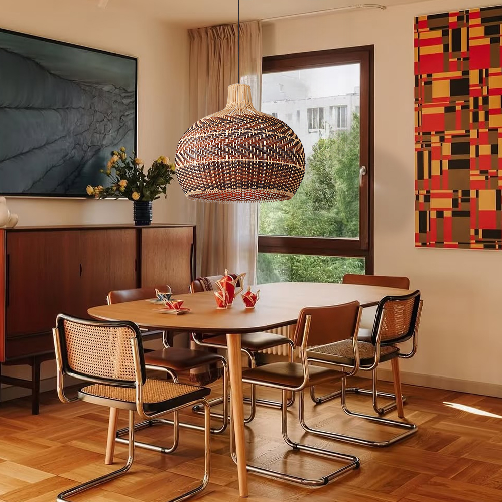 Black & Brown Spliced Rattan Chandelier Handwoven Pendant Light