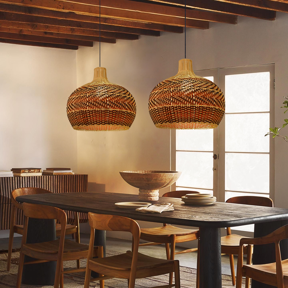 Black & Brown Spliced Rattan Chandelier Handwoven Pendant Light
