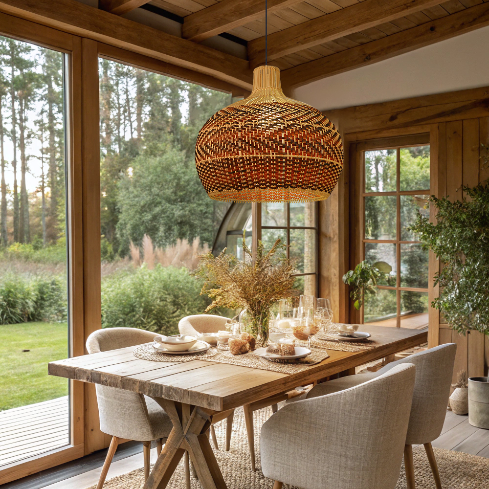 Black & Brown Spliced Rattan Chandelier Handwoven Pendant Light