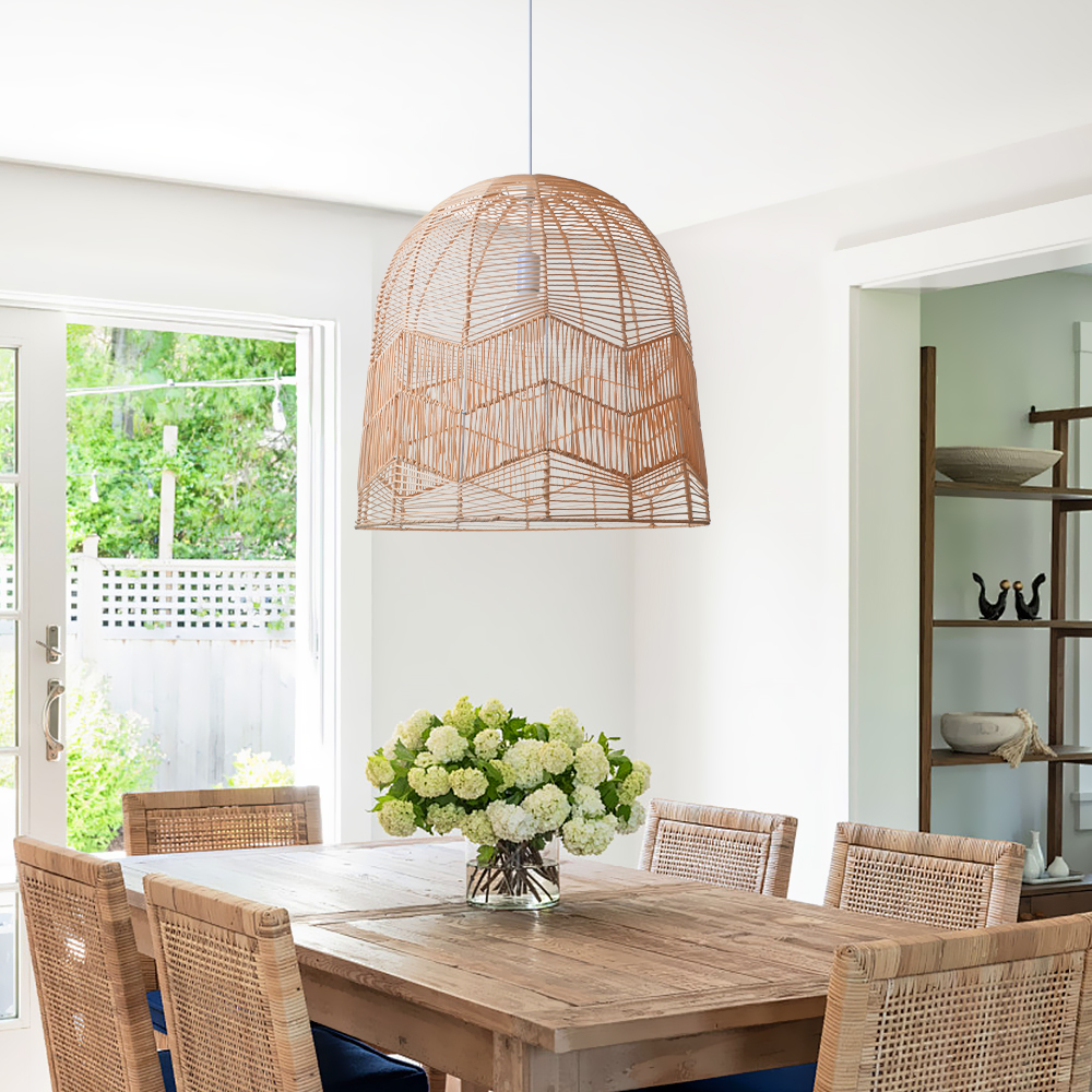 Babodecor Boho Ceiling Light Fixture Farmhouse Natural Hand Woven Rattan Pendant Lamp Shade, image size:1000x1000