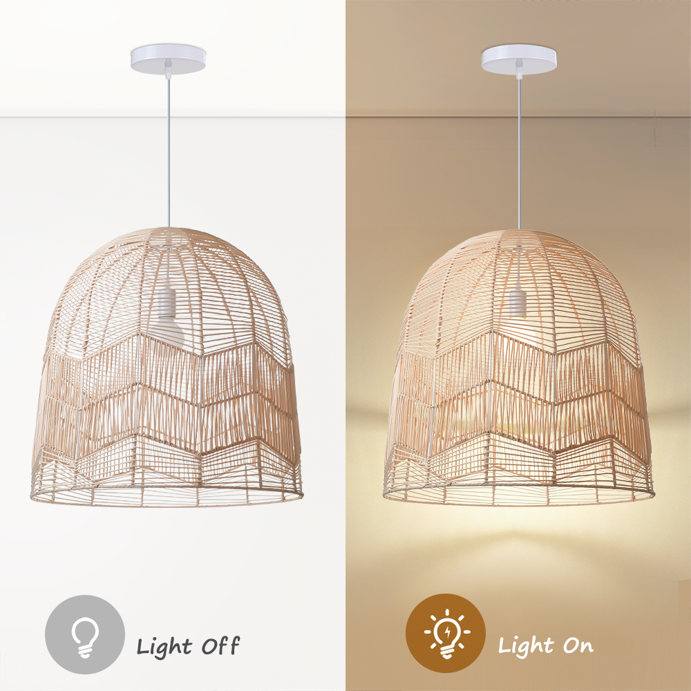 Hollow Rattan Pendant Light Fixture Bohemian Living Room Natural Wicker Light