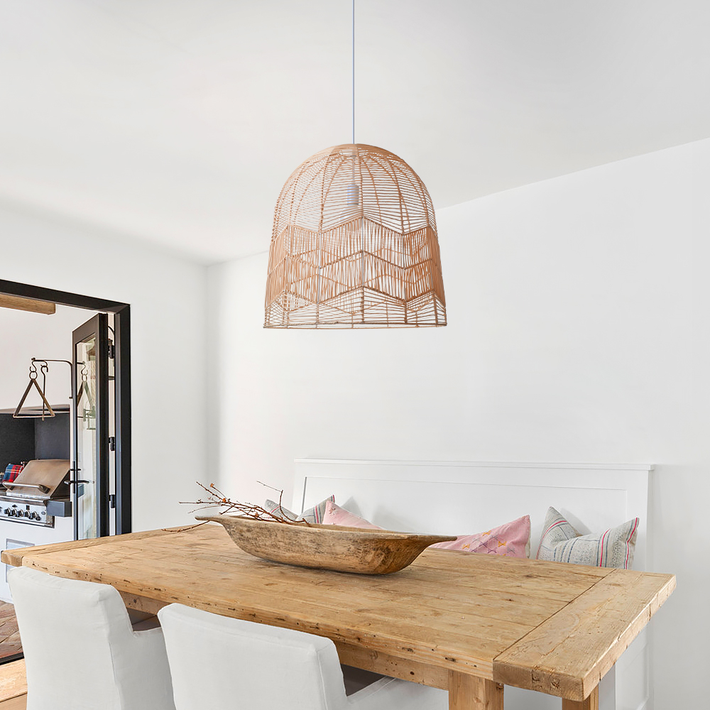 Hollow Rattan Pendant Light Fixture Bohemian Living Room Natural Wicker Light