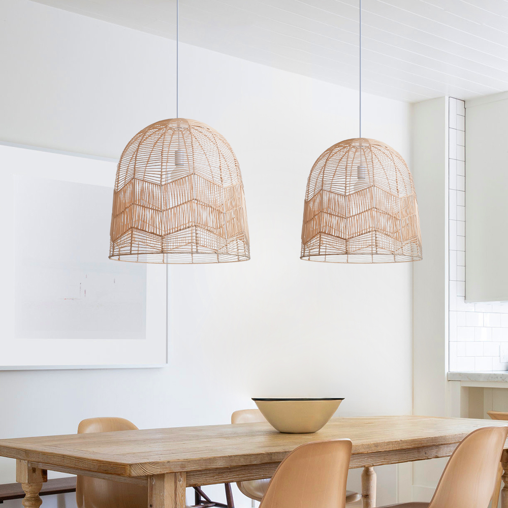 Hollow Rattan Pendant Light Fixture Bohemian Living Room Natural Wicker Light
