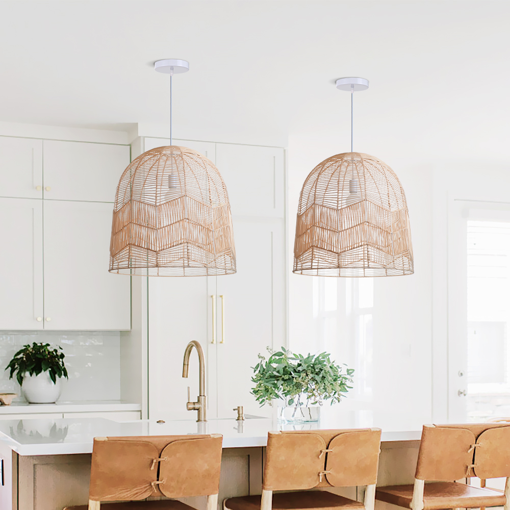 Hollow Rattan Pendant Light Fixture Bohemian Living Room Natural Wicker Light