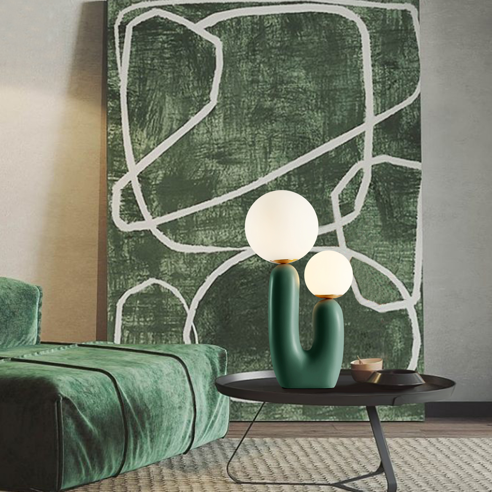 Nordic Green Table Lamp Danish Resin Bedside Lamp for Bedroom