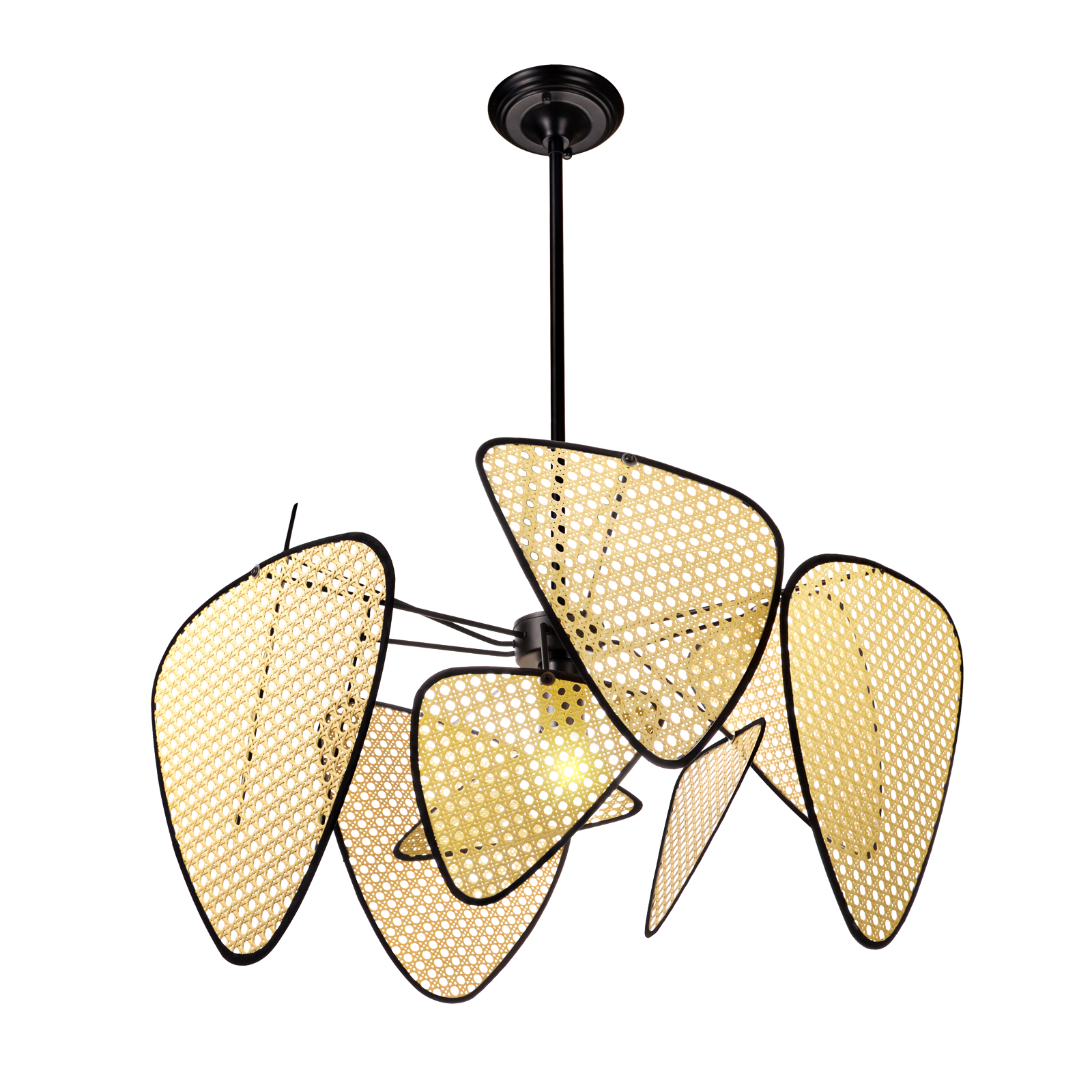 Hollow Fan Blades Combination Rattan Pendant Light Shade For Bedroom Kitchen Island