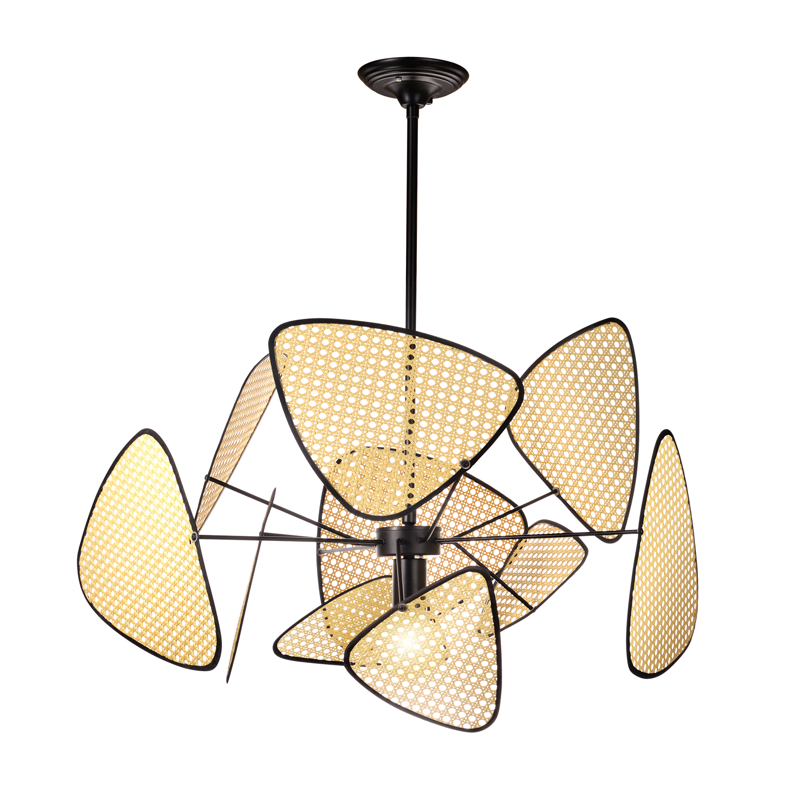 Hollow Fan Blades Combination Rattan Pendant Light Shade For Bedroom Kitchen Island