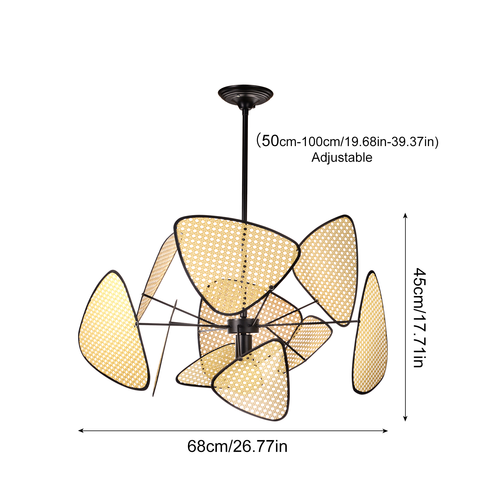 Hollow Fan Blades Combination Rattan Pendant Light Shade For Bedroom Kitchen Island