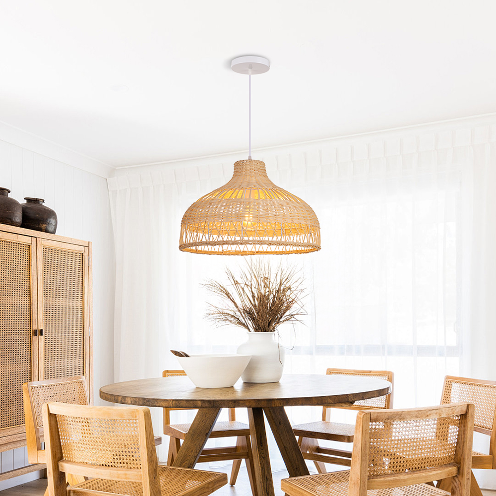 Modern Handwoven Hollow Rattan Pendant Lamp Shade For Dining Room Living Room
