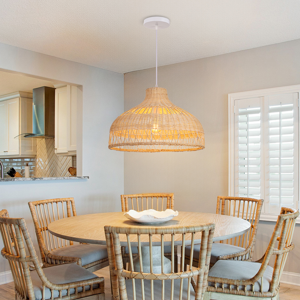 Modern Handwoven Hollow Rattan Pendant Lamp Shade For Dining Room Living Room
