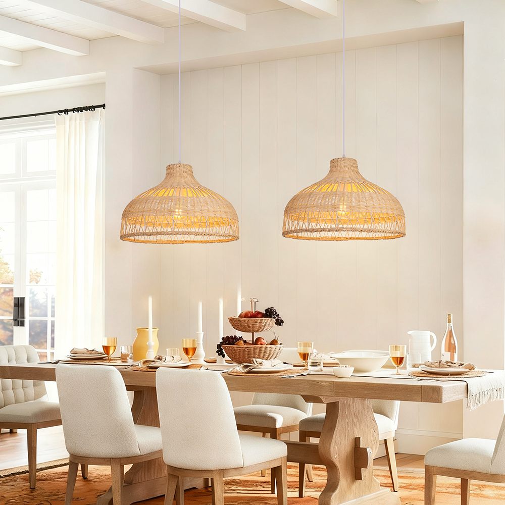 Modern Handwoven Hollow Rattan Pendant Lamp Shade For Dining Room Living Room