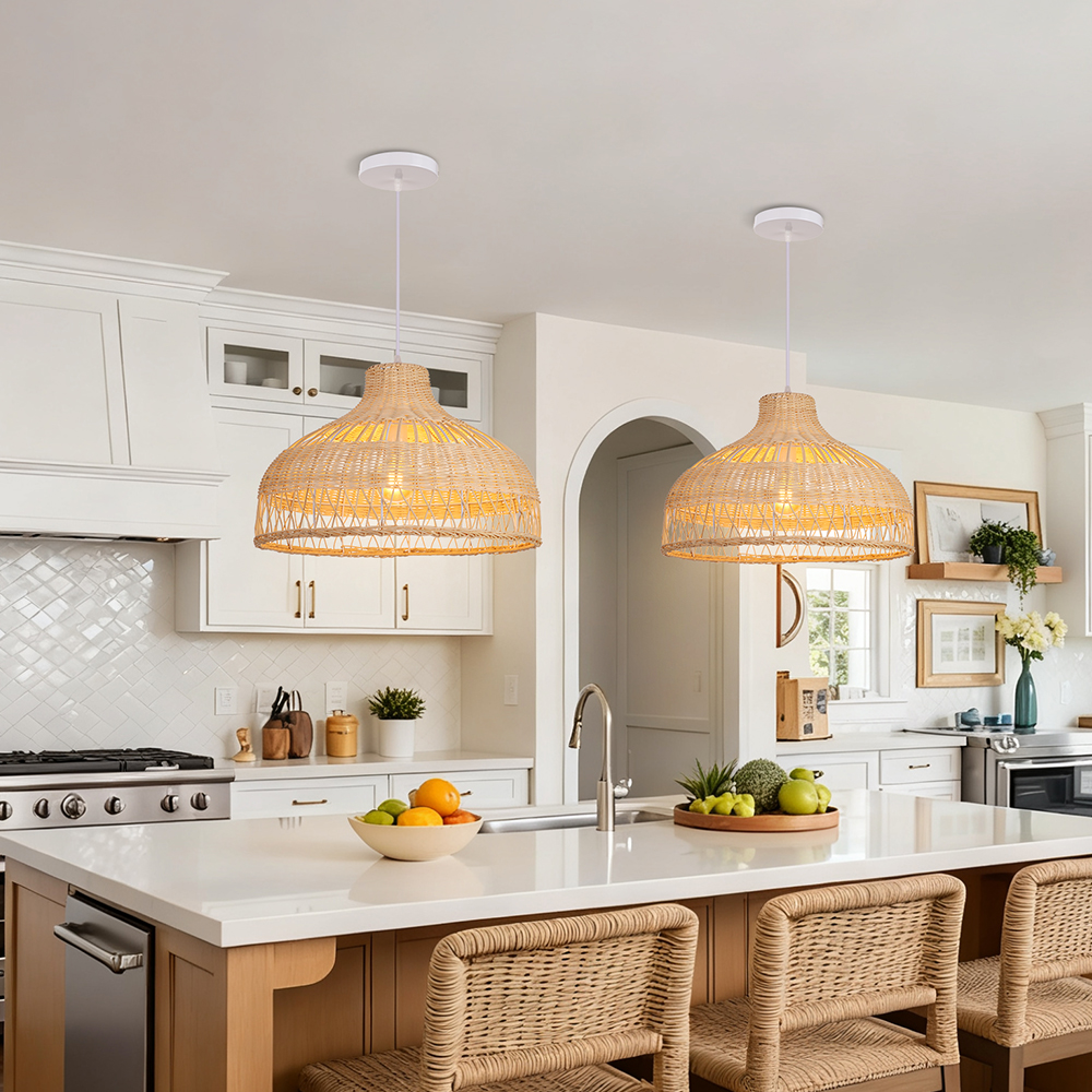 Modern Handwoven Hollow Rattan Pendant Lamp Shade For Dining Room Living Room