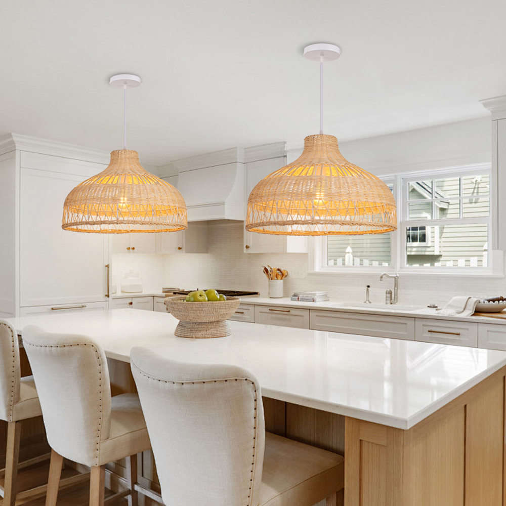 Modern Handwoven Hollow Rattan Pendant Lamp Shade For Dining Room Living Room
