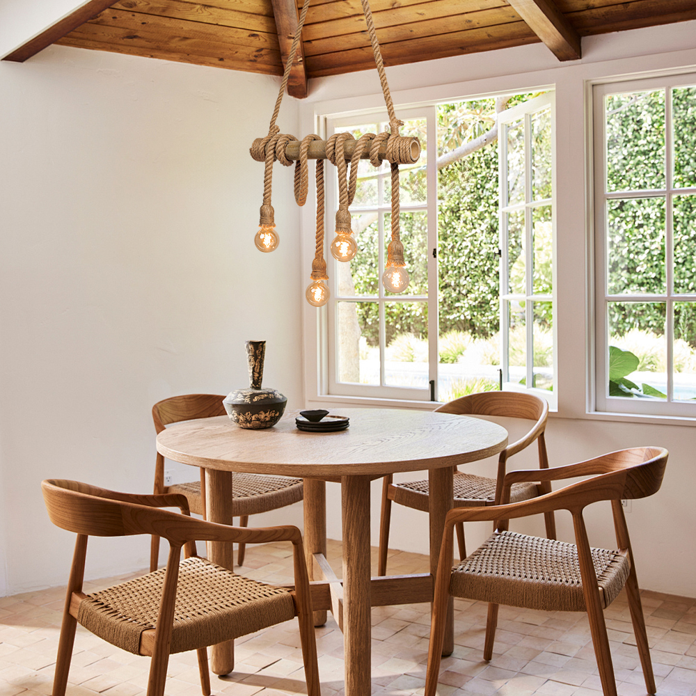 Industrial Style Retro Bamboo Tube Hemp Rope Chandelier Creative Pendant Light