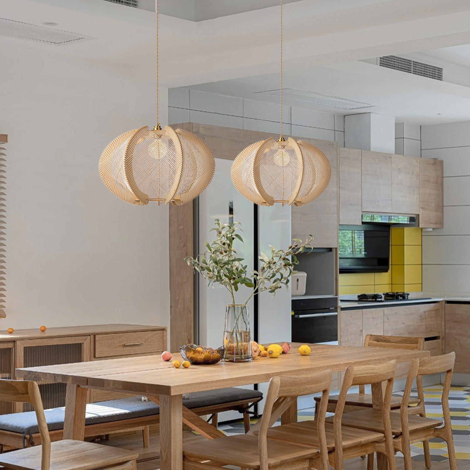 Mid-Century Scandinavian Wood Pendant Light Modern Hanging Lamp