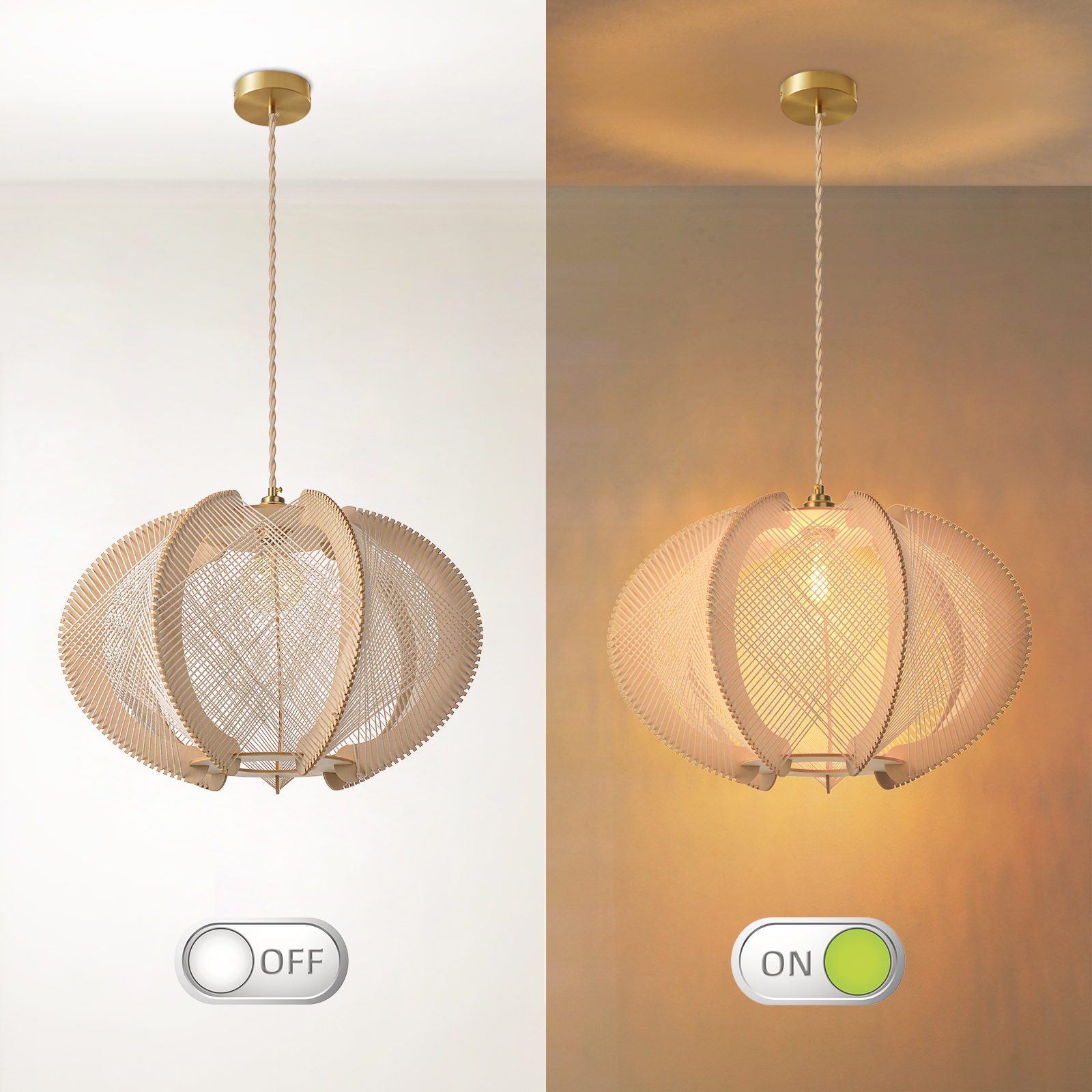Mid-Century Scandinavian Wood Pendant Light Modern Hanging Lamp