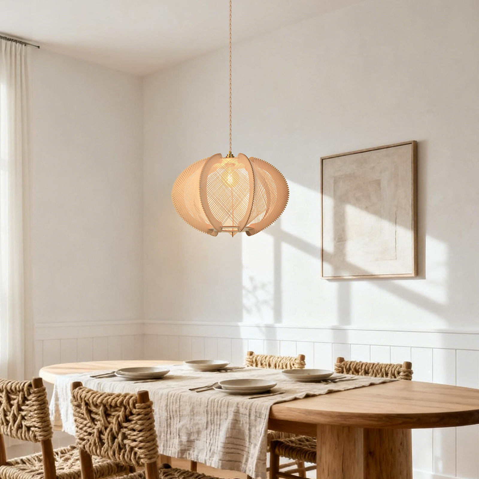 Mid-Century Scandinavian Wood Pendant Light Modern Hanging Lamp