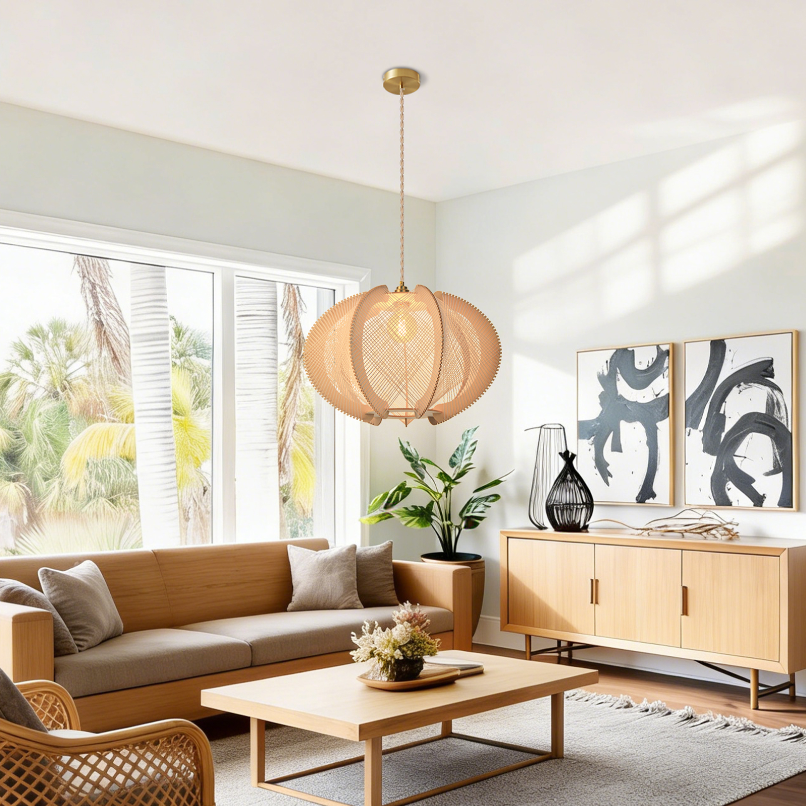 Mid-Century Scandinavian Wood Pendant Light Modern Hanging Lamp