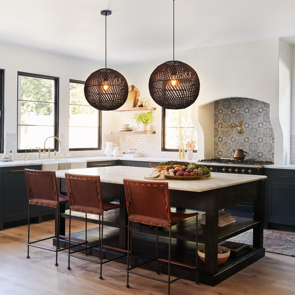 Southeast Asian Style Handmade Rattan Water-Pattern Shade Pendant Light