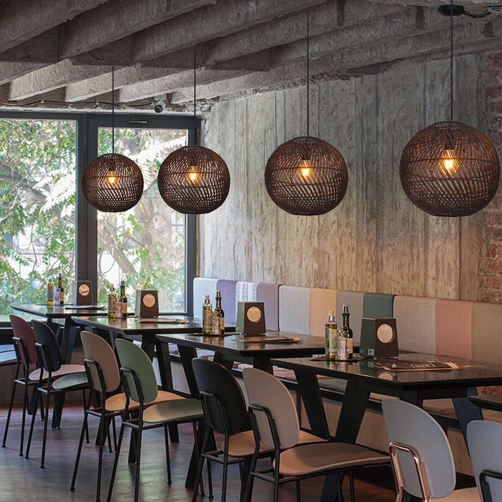 Southeast Asian Style Handmade Rattan Water-Pattern Shade Pendant Light