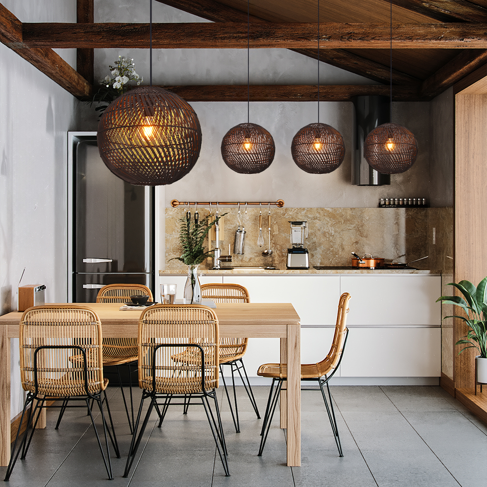 Southeast Asian Style Handmade Rattan Water-Pattern Shade Pendant Light