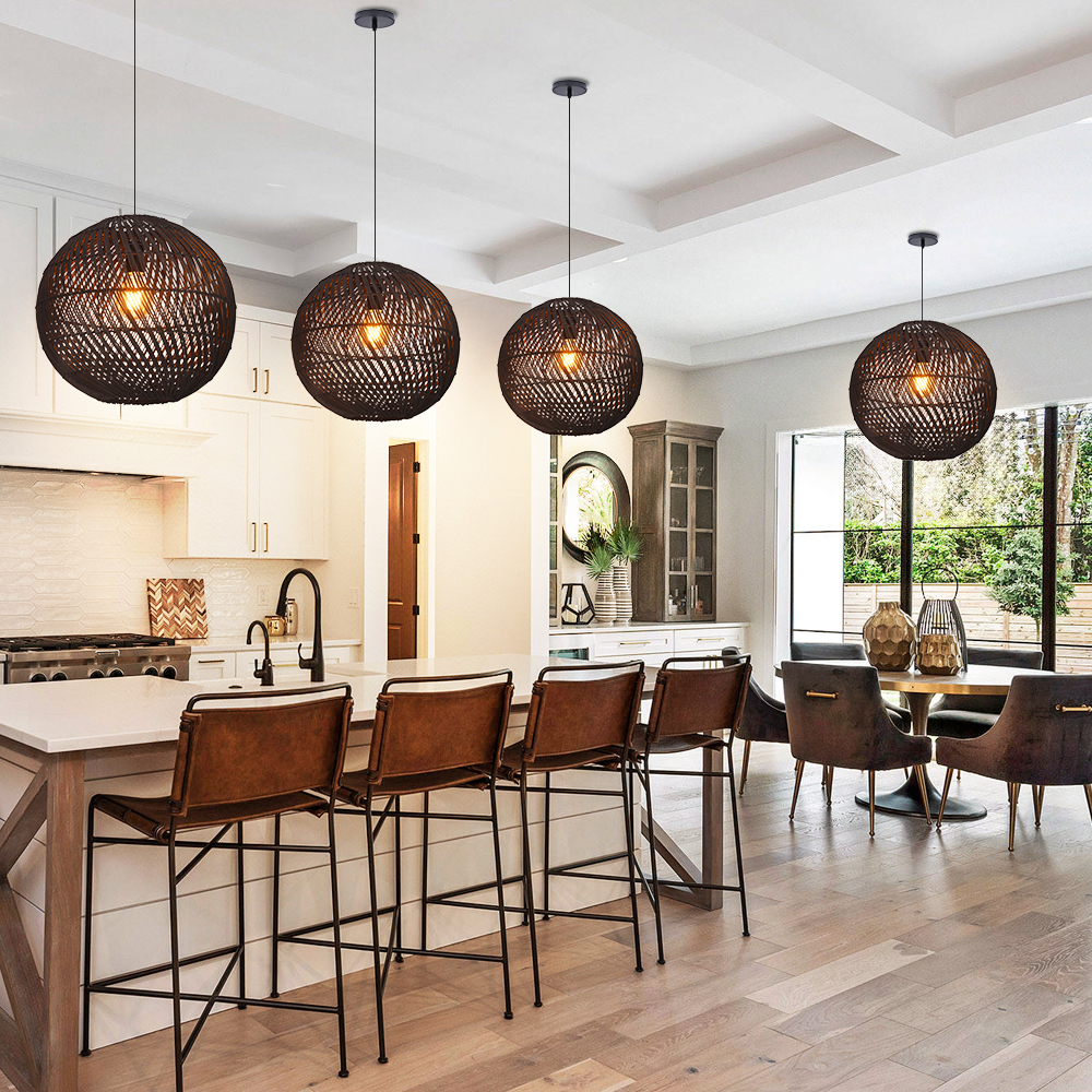 Southeast Asian Style Handmade Rattan Water-Pattern Shade Pendant Light