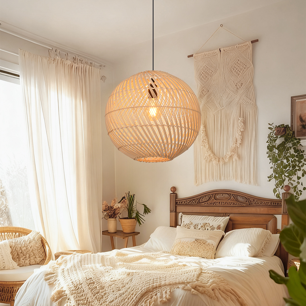 Southeast Asian Style Handmade Rattan Water-Pattern Shade Pendant Light