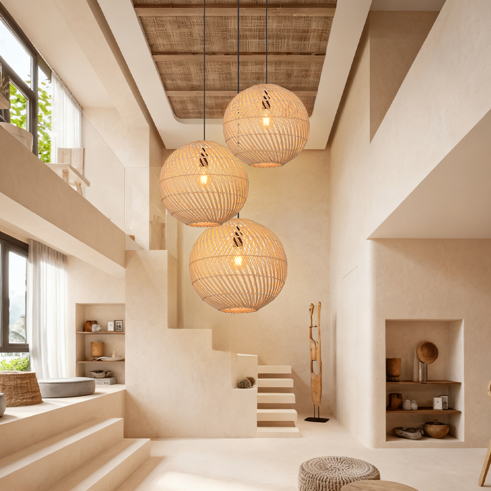 Southeast Asian Style Handmade Rattan Water-Pattern Shade Chandelier