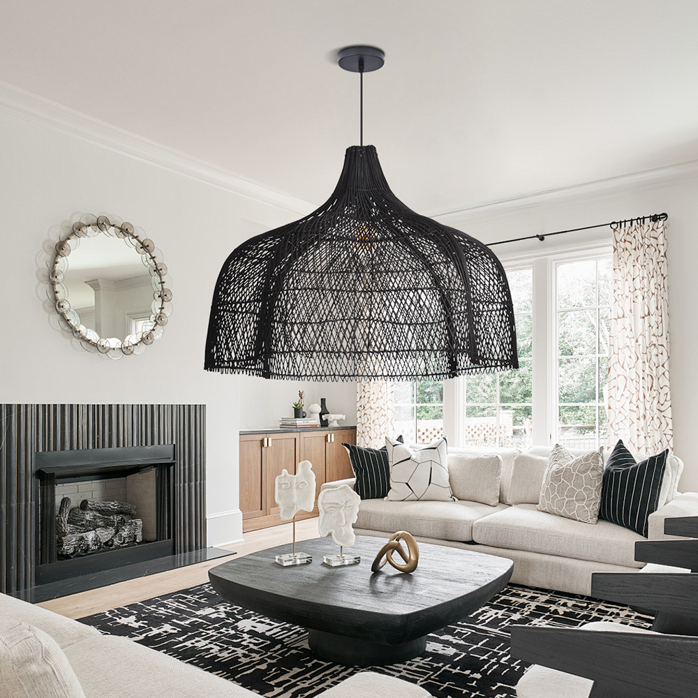 Southeast Asian Oversize Restaurant Chandelier Scandinavian Rattan Hanging Light