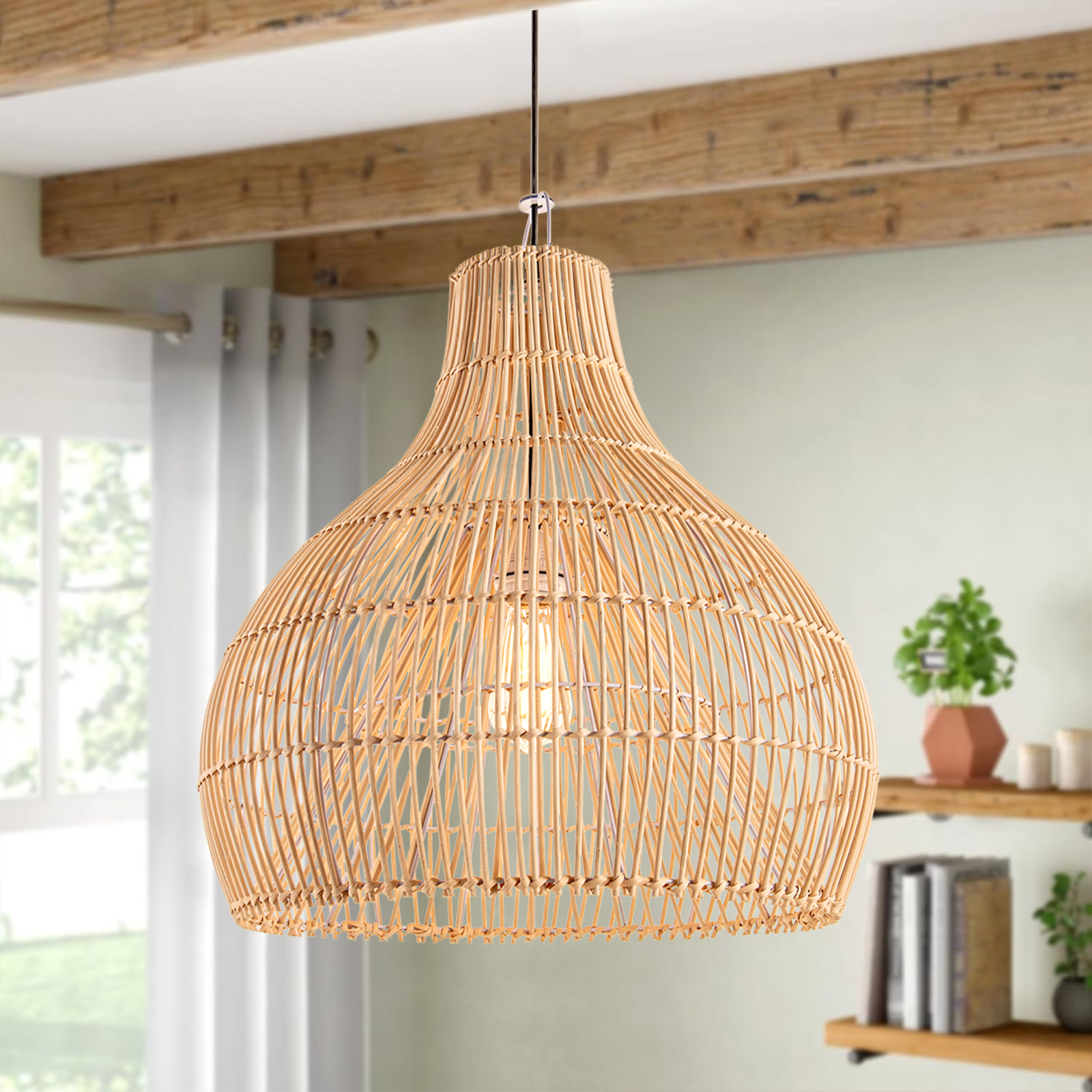 Handmade Rattan Pendant Light Rustic Woven Ceiling Lamp