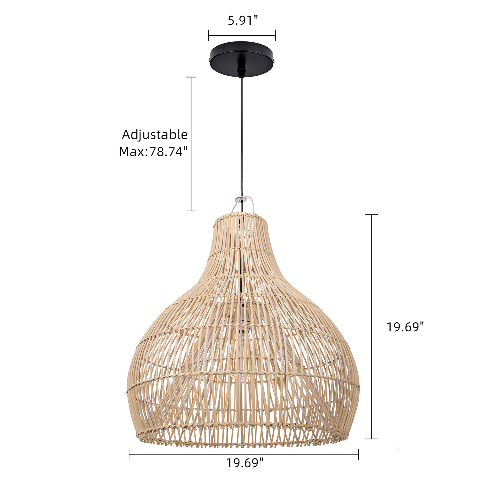 Handmade Rattan Pendant Light Rustic Woven Ceiling Lamp