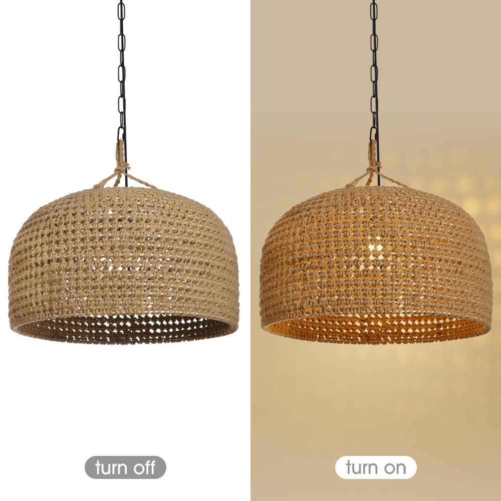 Retro Rattan Pendant Lights Kitchen Island Decor Hemp Rope Woven Lampshade