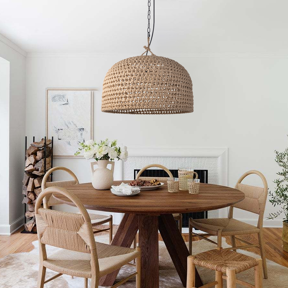 Retro Rattan Pendant Lights Kitchen Island Decor Hemp Rope Woven Lampshade