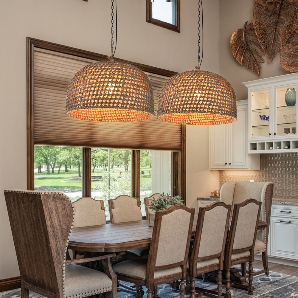 Retro Rattan Pendant Lights Kitchen Island Decor Hemp Rope Woven Lampshade