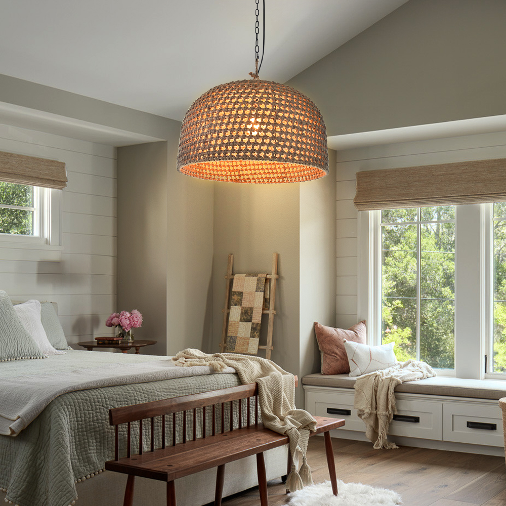 Retro Rattan Pendant Lights Kitchen Island Decor Hemp Rope Woven Lampshade