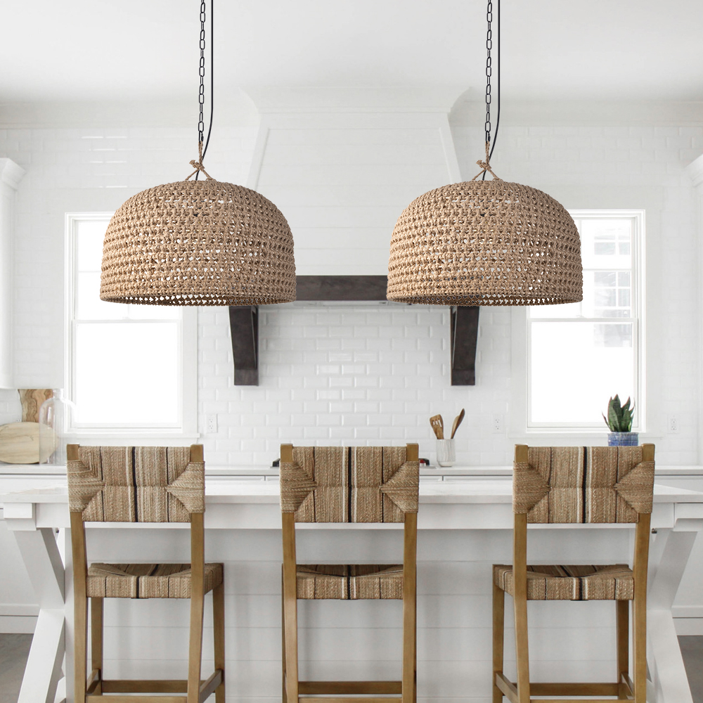 Retro Rattan Pendant Lights Kitchen Island Decor Hemp Rope Woven Lampshade